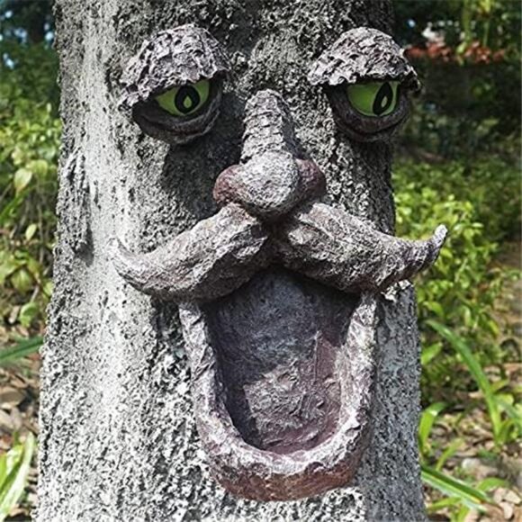 Tree Faces Decor Outdoor, Old Man Wild Bird Feeder Tree Hugger Statues in The - Picture 8 of 8